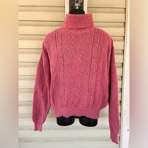 Eddie Bauer Dusty Rose VTG Cable Knit Sweater Women Sz L Made in USA 100% Cotton
